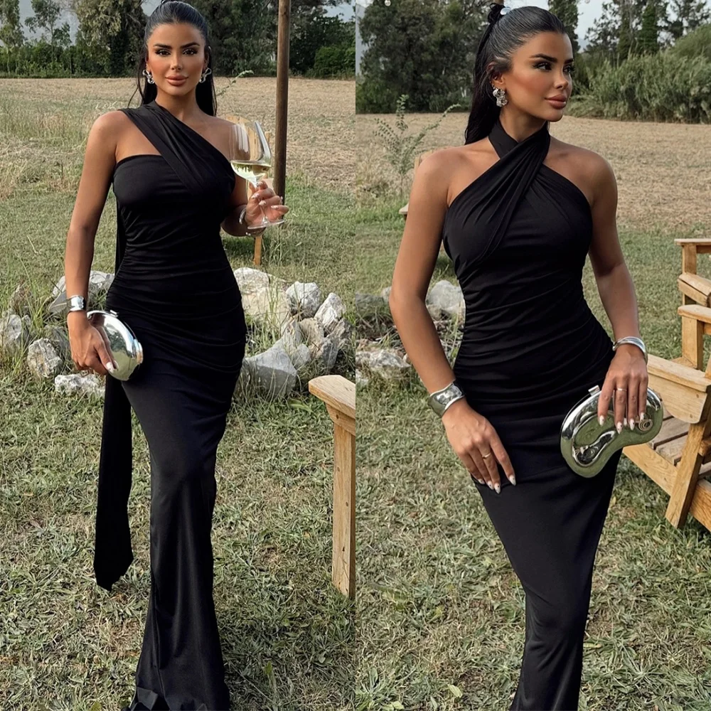 

Customized Classic Black Jersey Evening Dress Temperament Strapless Sleeveless Homecoming Dresses Formal Vestido De Festa