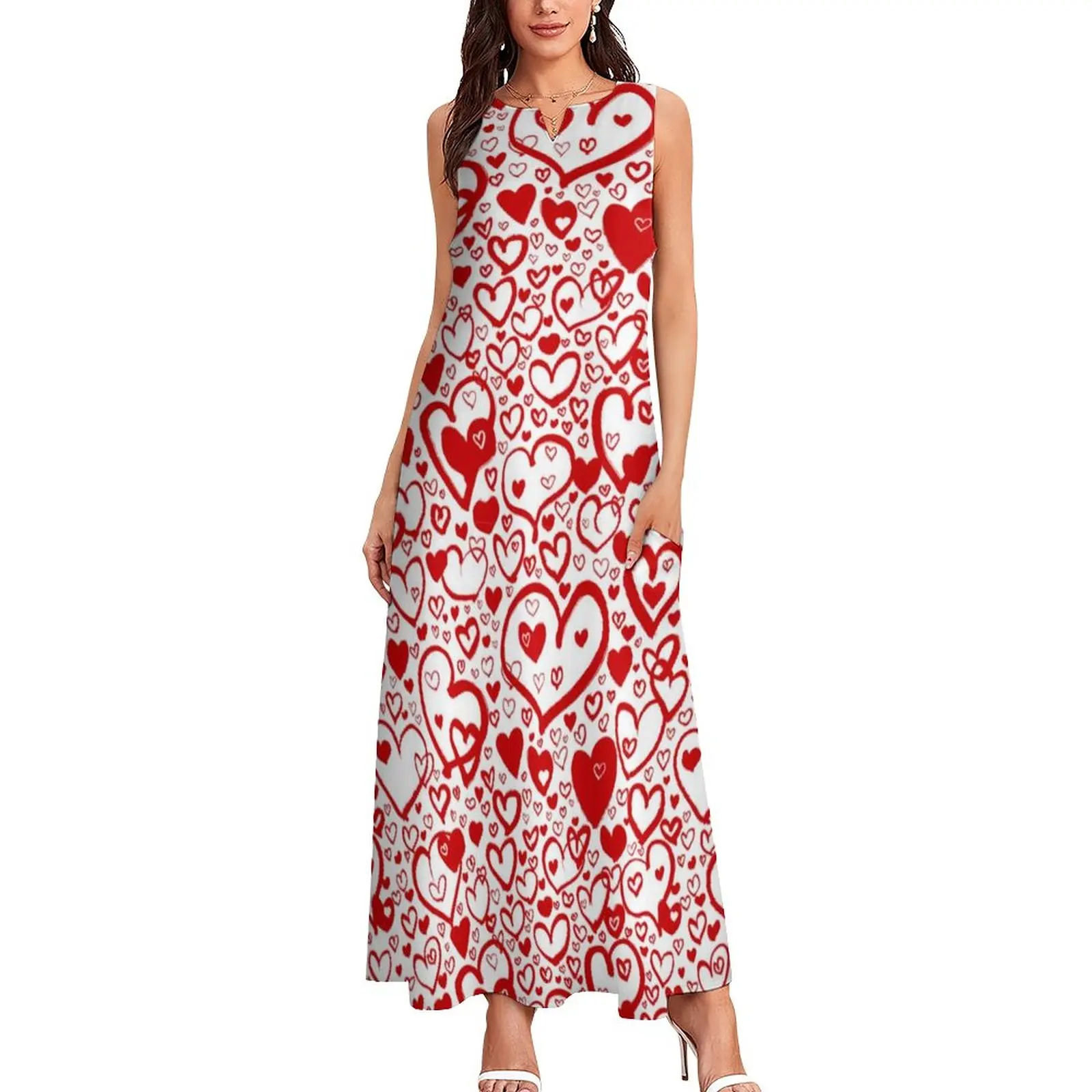 Love Heart Dress Cheerful Graffiti Hearts Vintage Maxi Dress Aesthetic Bohemia Long Dresses Summer Graphic Vestido Big Size 5XL