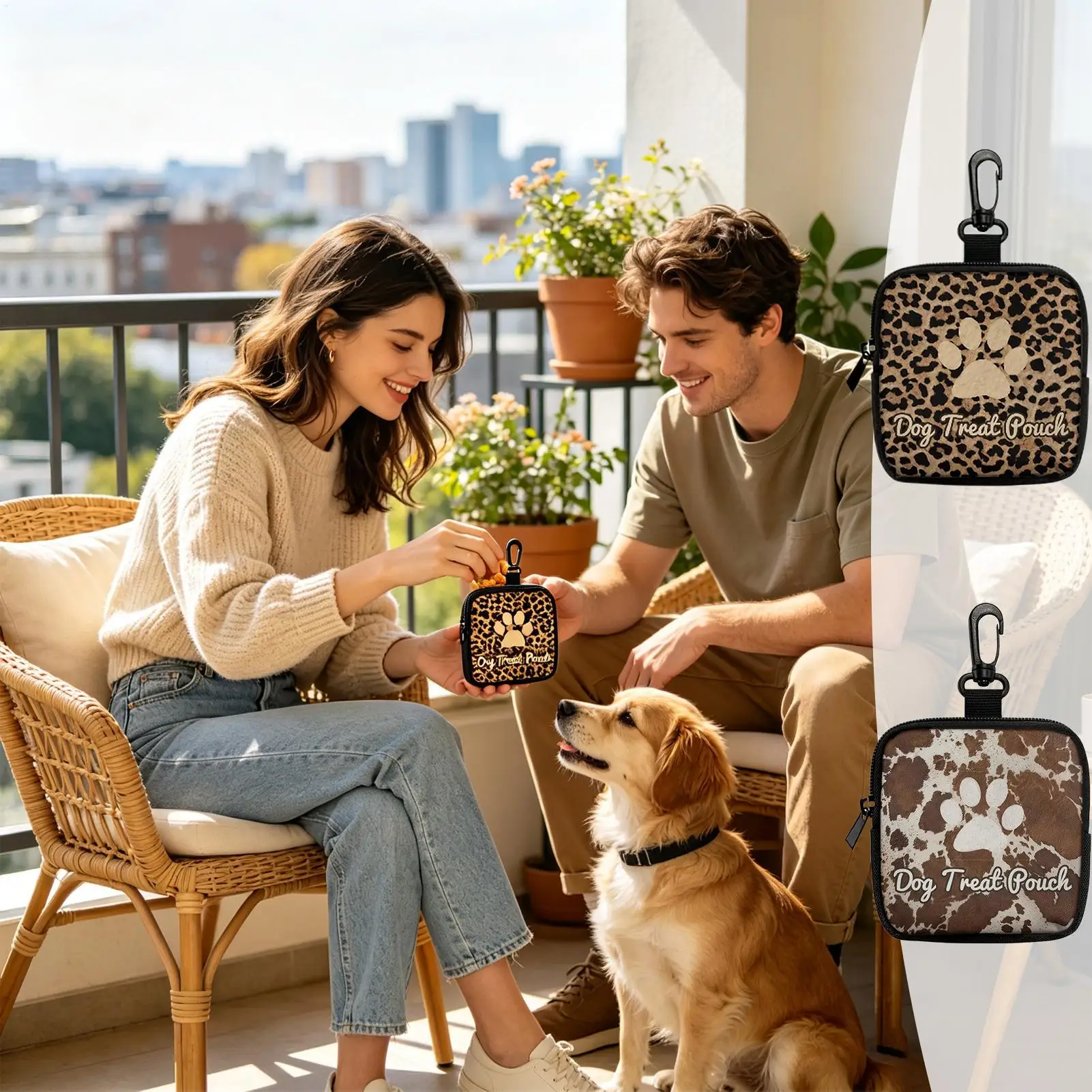 Pet Snack Bag Leather Reward Training Bag Various Cat Dog Prints Convenient Pouch for Small Change Dog Supplies