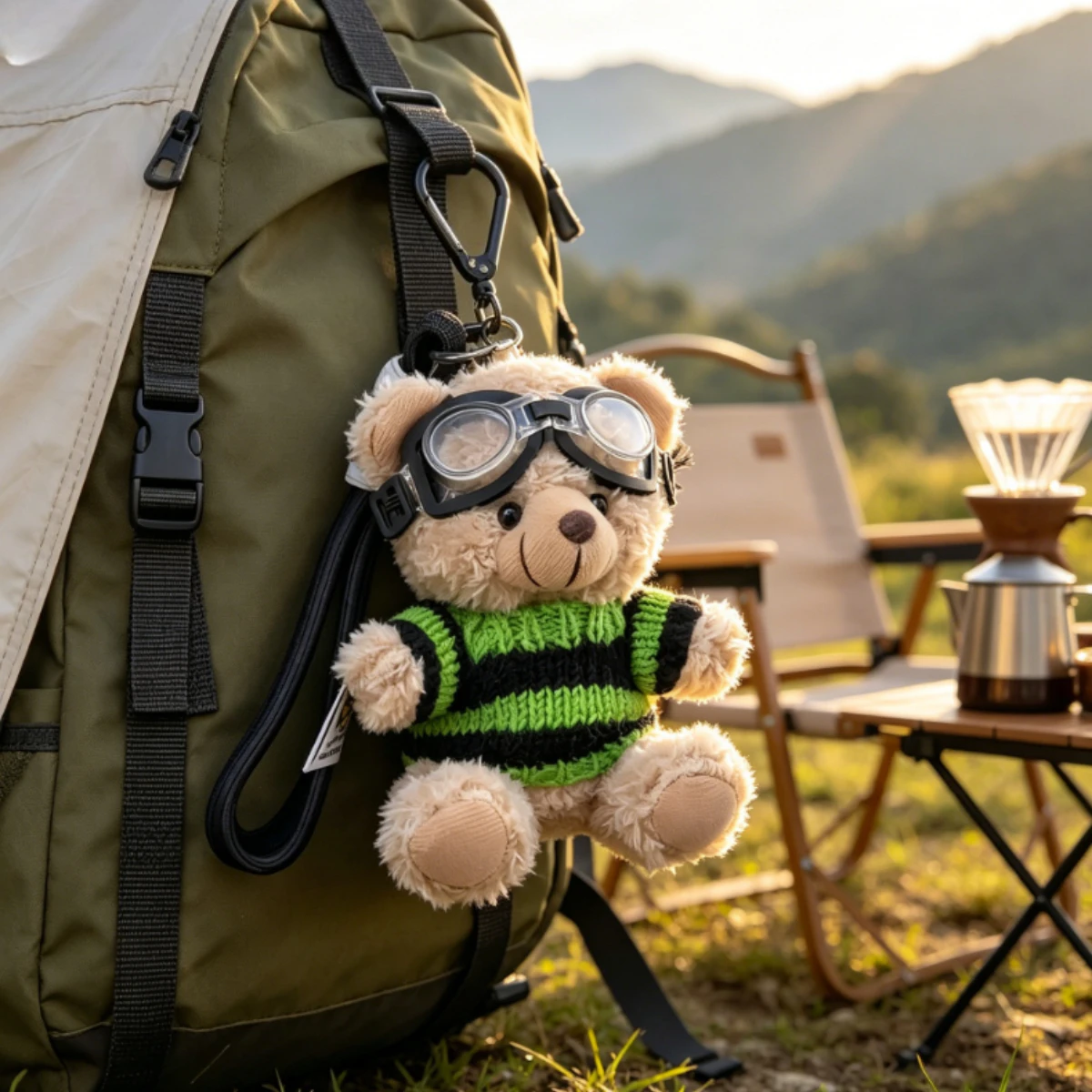 Street Cool Pilot Plush Teddy Bear Keyring Curly Fluffy Bear With Aviator Goggles Knit Sweater  Couple Matching Gift For Her