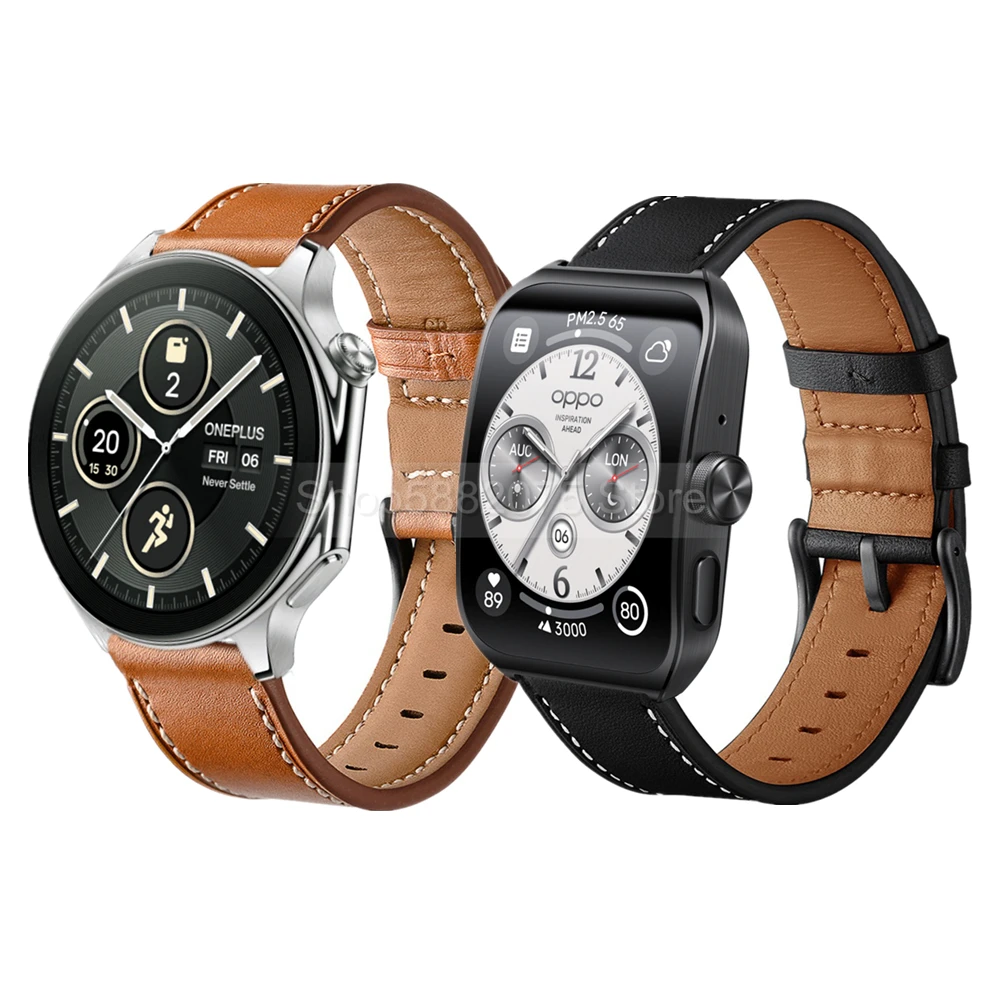 Leather Wrist Strap For OnePlus Watch 2 OPPO Watch X 4 Pro Replacement Bracelet For Realme Watch 3 S Smart Watchband Accessories