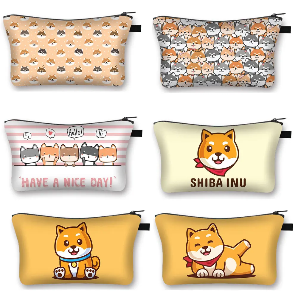 Cute Shiba Inu Dog Print Cosmetic Case Women Makeup Bags Lipstick Jewels Napkin Storage Bag Organizer Toiletry Cosmetic Bag