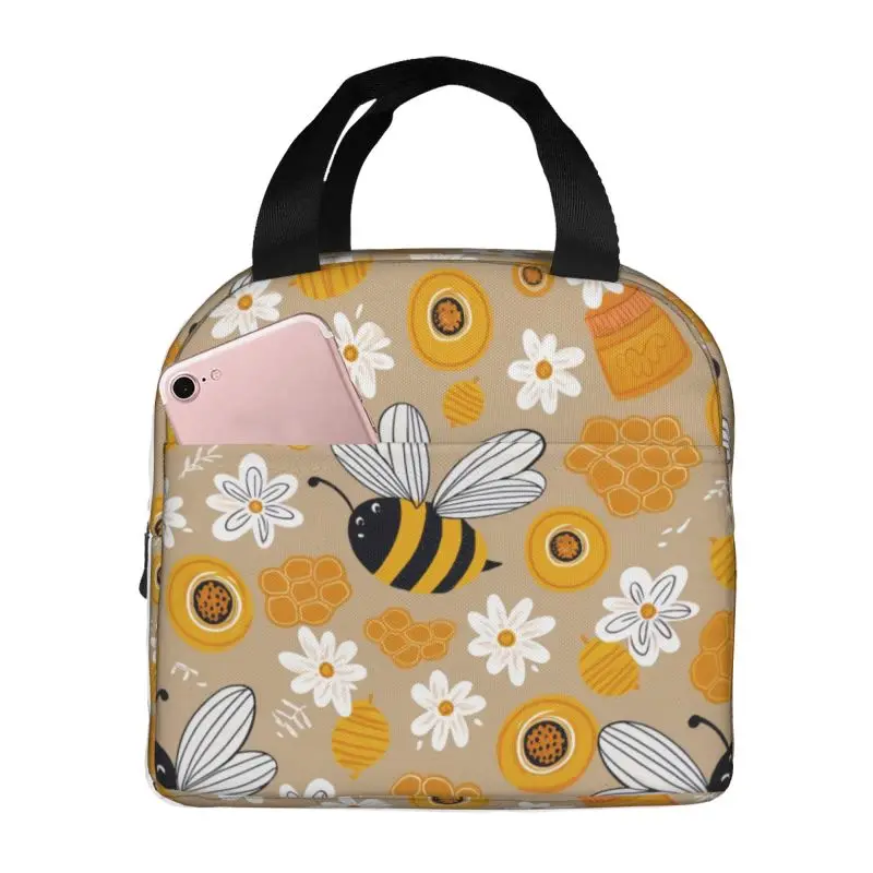 Custom Bumble Bees Pattern Insulated Lunch Bag for Work School Cooler Thermal Lunch Box Women Kids Food Container Tote Bags