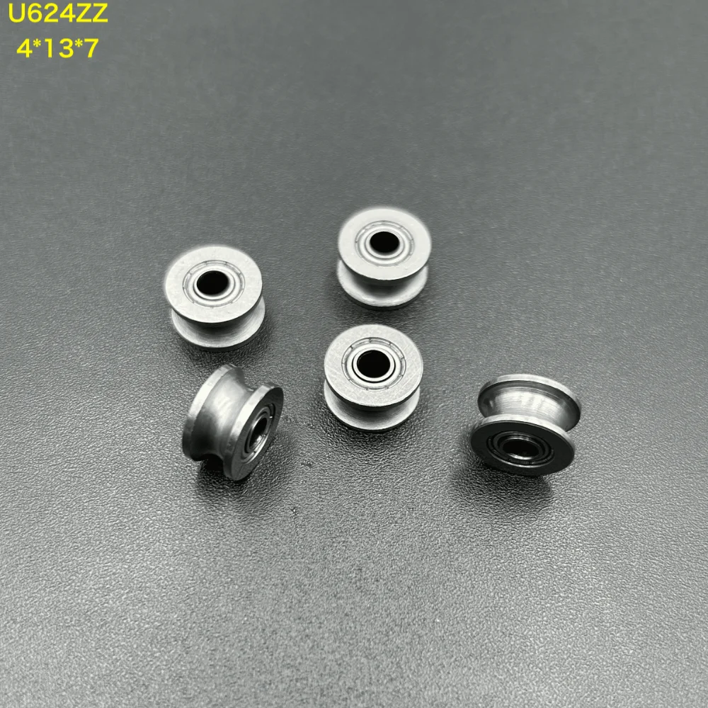 15pcs/Lot U604ZZ 4x13x4mm / U624ZZ  4x13x7mm U Groove Roller Wheel Deep Groove Ball Bearing Traces Walking Guide Rail Bearing