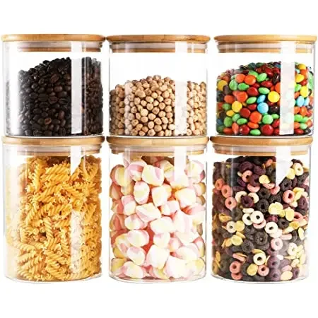 Customized size of dry food glass container Glass Jars with Airtight Bamboo Lids for kitchen