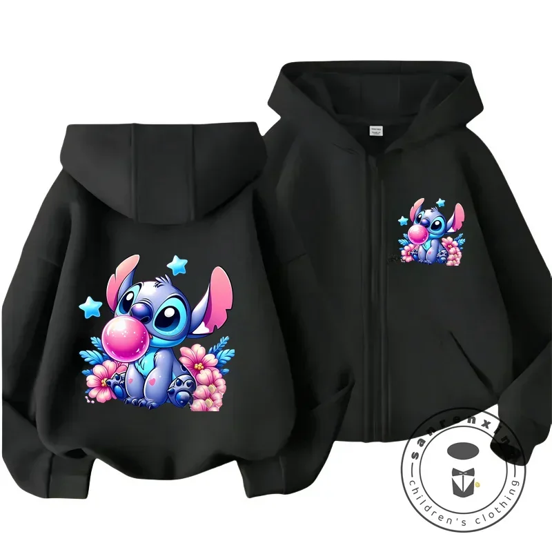 Disney Stitch Street Fashion Boys and Girls Sweatshirt Children's Sports Zipper Outdoor Kids Hooded Hoodie Autumn/Winter 2024