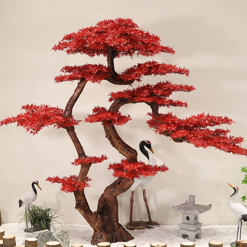 New Chinese Style Red Maple Simulation Acer Palmatum Welcome Pine Mall Hotel Indoor Large Shape