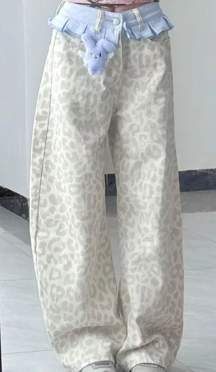 와이드 레그 팬츠 여성용 봄 러플 쉬폰 플리츠 힙스터 경량 시크 미학 통기성 레저 레트로