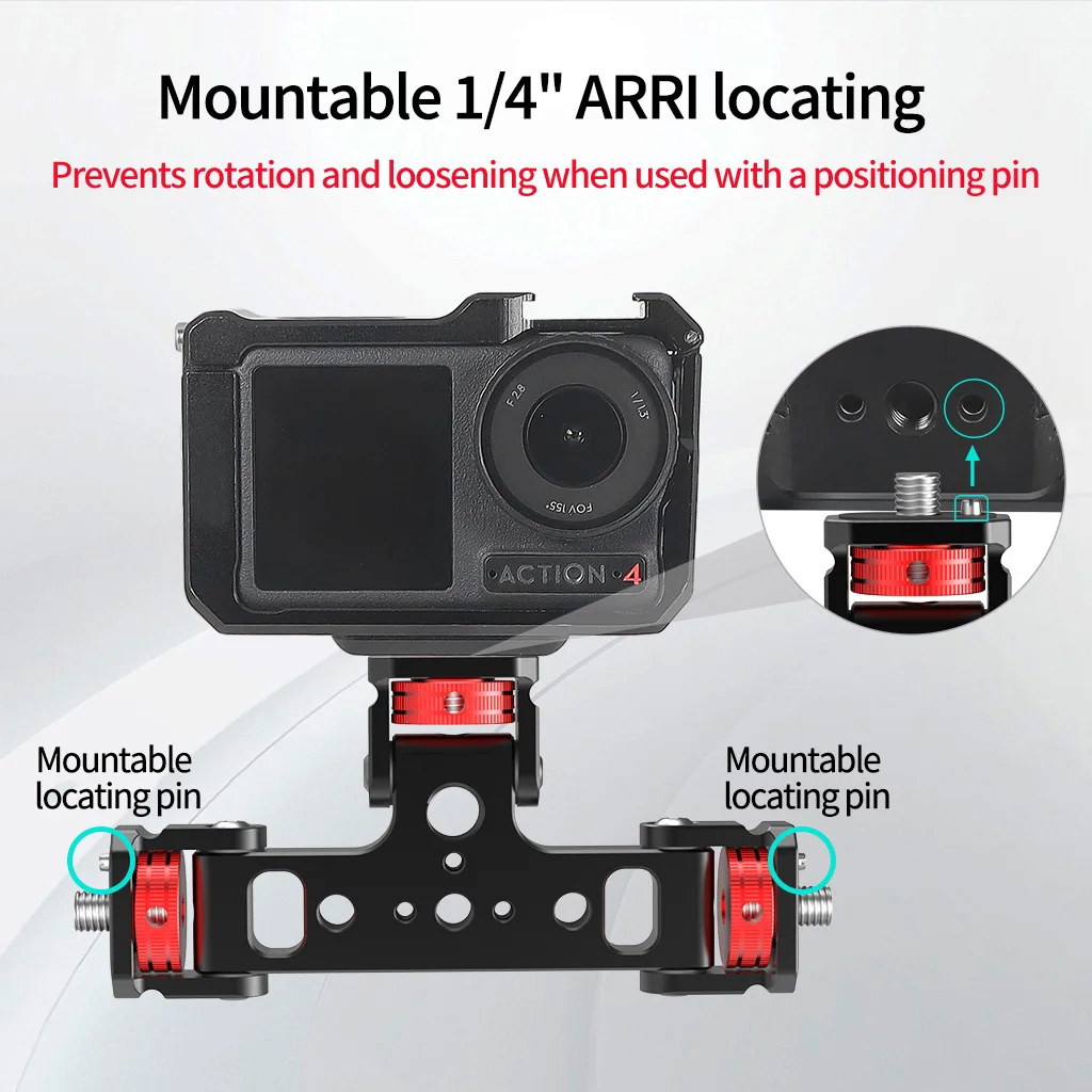 Dreifach-Montageadapter aus Aluminiumlegierung mit 1/4 3/8 ARRI-Gewinde 180 ° -360 ° Neigbarer Halter für Kamera, Handy, Stativ, Kugelköpfe und Mikrofon – Detail 5
