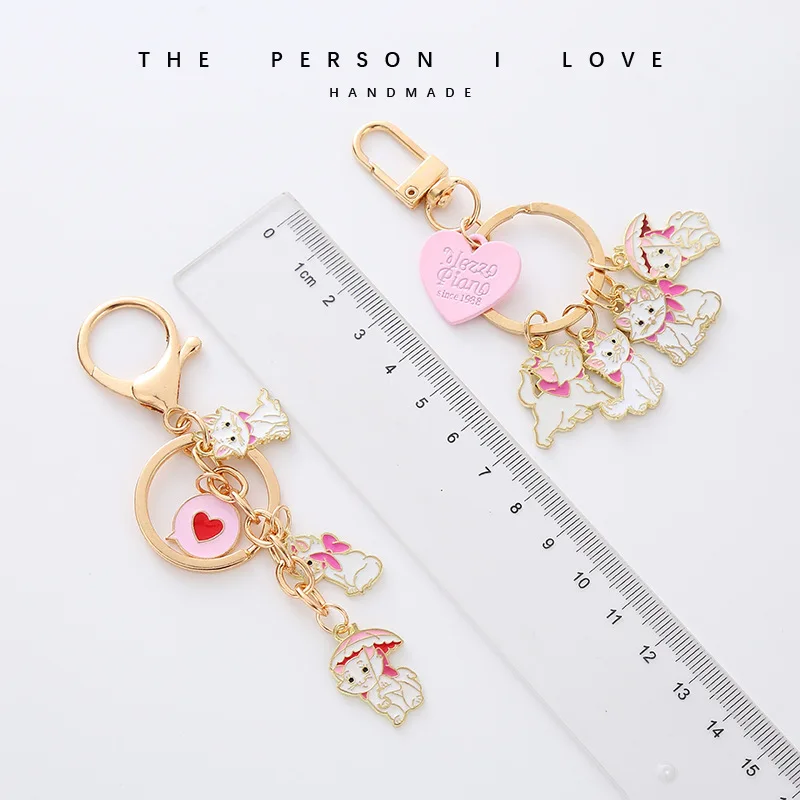 Enamel Marie Cat Keychain Cute Anime The Aristocats Figure Keyring Kawaii Kid\'s Schoolbag Airpods Pendant Toy Gift for Friends