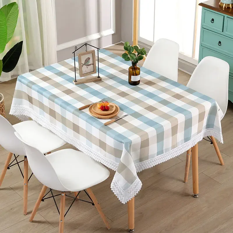 

Tablecloth Rectangular 130cm Plaid Lace Elegant Table Cloth Waterproof Oilproof Japan Style Dining Table Cover Home Decorative