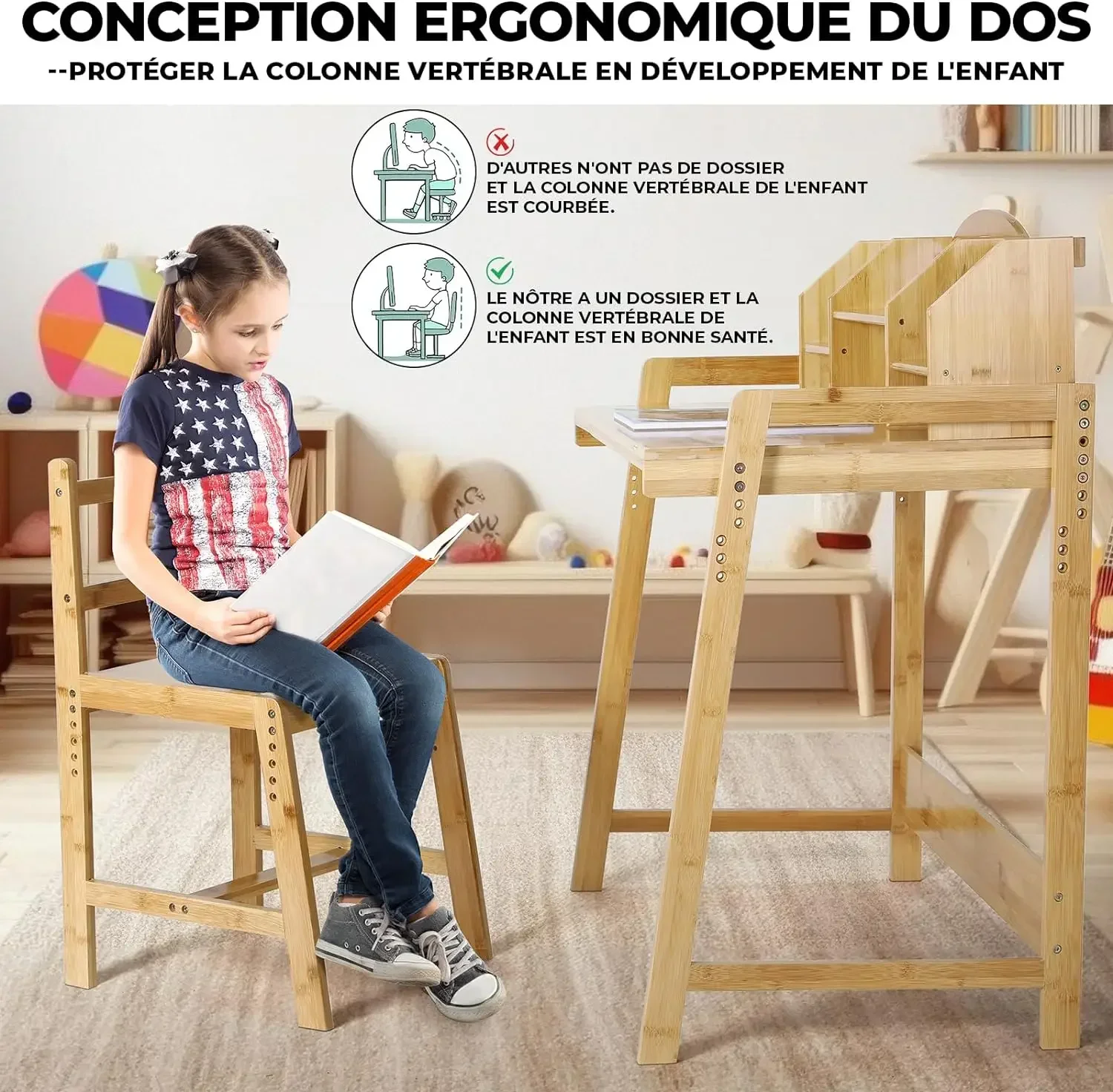 Mesa infantil com cadeira e estante, mesa de trabalho, mesa de aprendizagem para crianças, mesa de estudo e cadeira