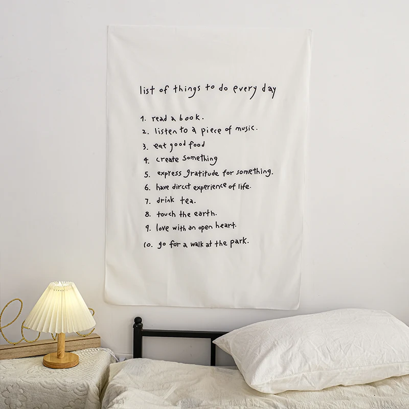 Daily List English Background Cloth Handwritten Hanging Cloth Letters Tapestry Nordic Bedside Cloth Aesthetic Room Wall Decor