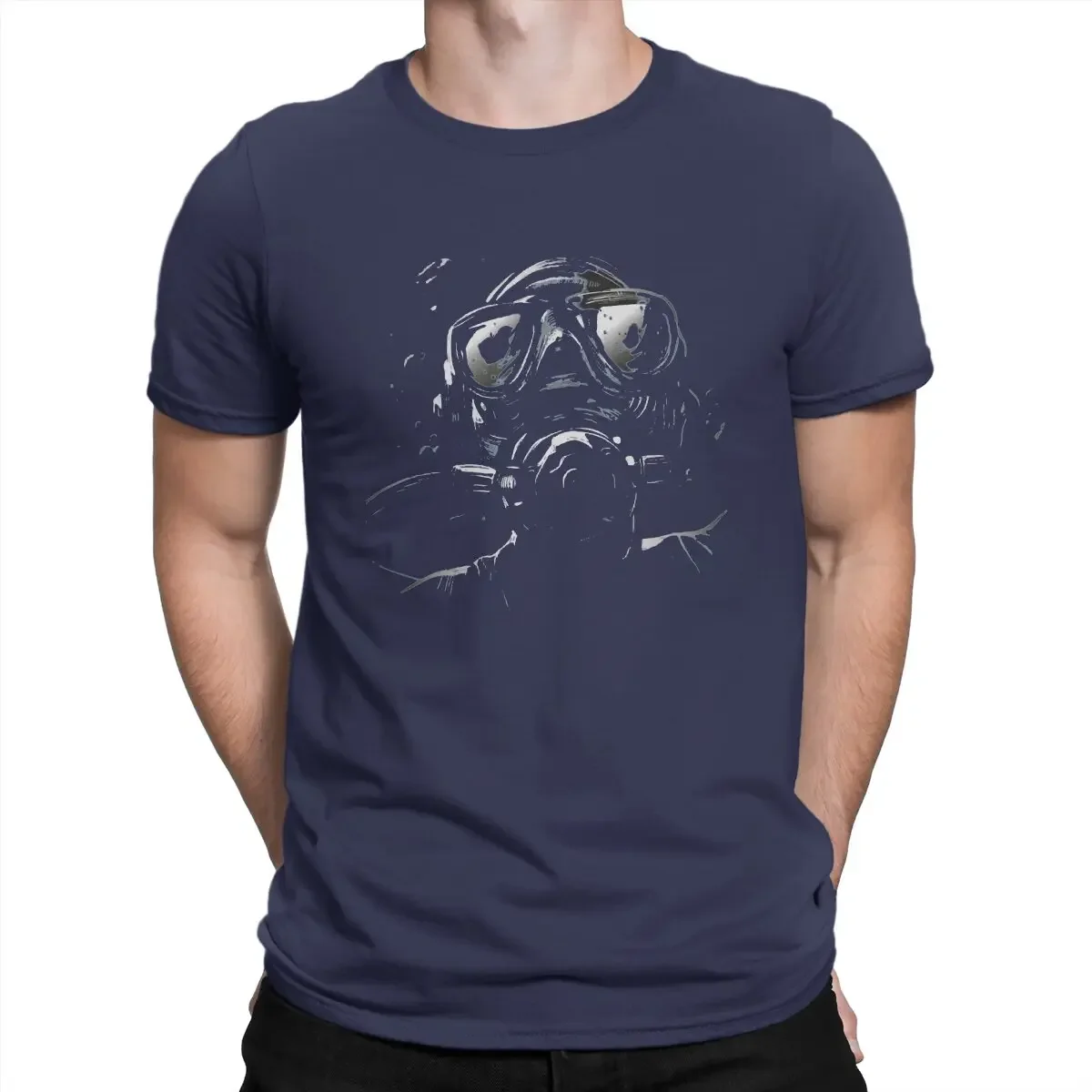 Scuba Skull Dive Diver Casual Tees Short Sleeve Round Neck T-Shirts 100% Cotton Printed oversized Realistic Face Men's T Shirt