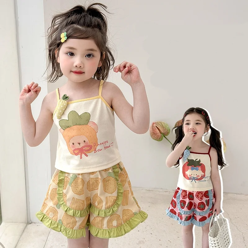 

Little Girls Clothes Set Baby Sleeveless Vest+Shorts Suit Child Top+Bottom Clothes Set Toddler Summer Casual Dress Set Size 2-9Y