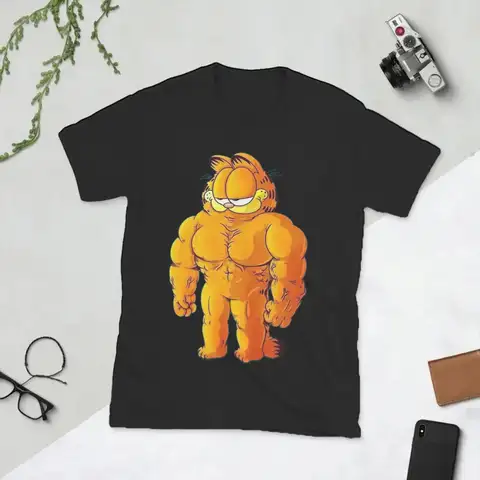 Men Cartoon G-Garfields T Shirts Cat Pure Cotton Tops Leisure Short Sleeve O Neck Tee Shirt Printed T-Shirt