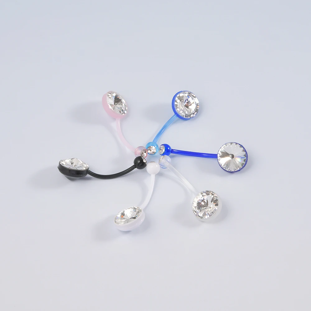 1PC Acrylic CZ Gem Belly Button Navel Ring Crystal Pregnant Navel Piercing Comfortable Body Piercing Jewelry For Women 14 Gauge