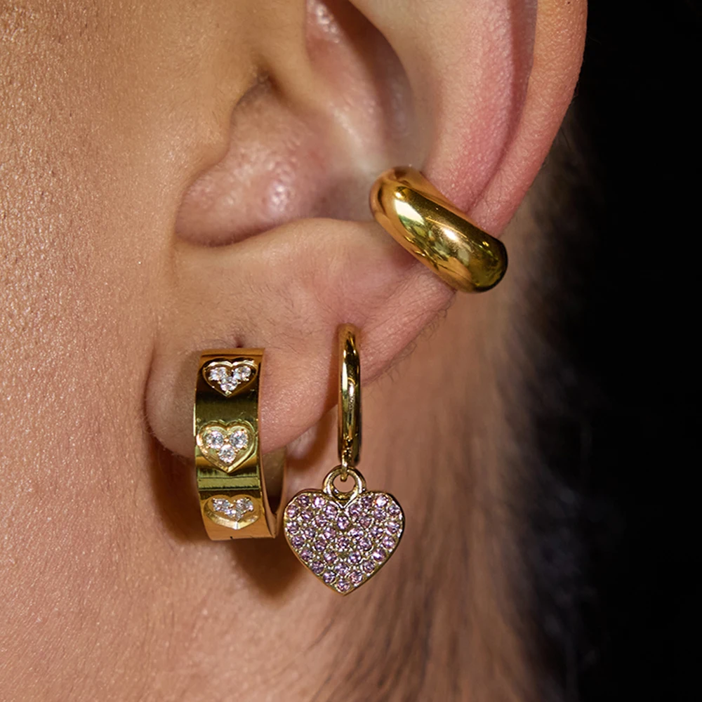 

AIKOER Simple Classic Heart shaped Earrings Stainless Steel Zircon Love Earrings Women's Accessories Party Gifts