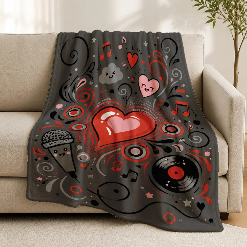 Aesthetic Music Lover Throw Blanket Soft Cozy Pop Art Vinyl Record Sofa Throw Gift for Couch Decor Music Notes Valentine's Day I