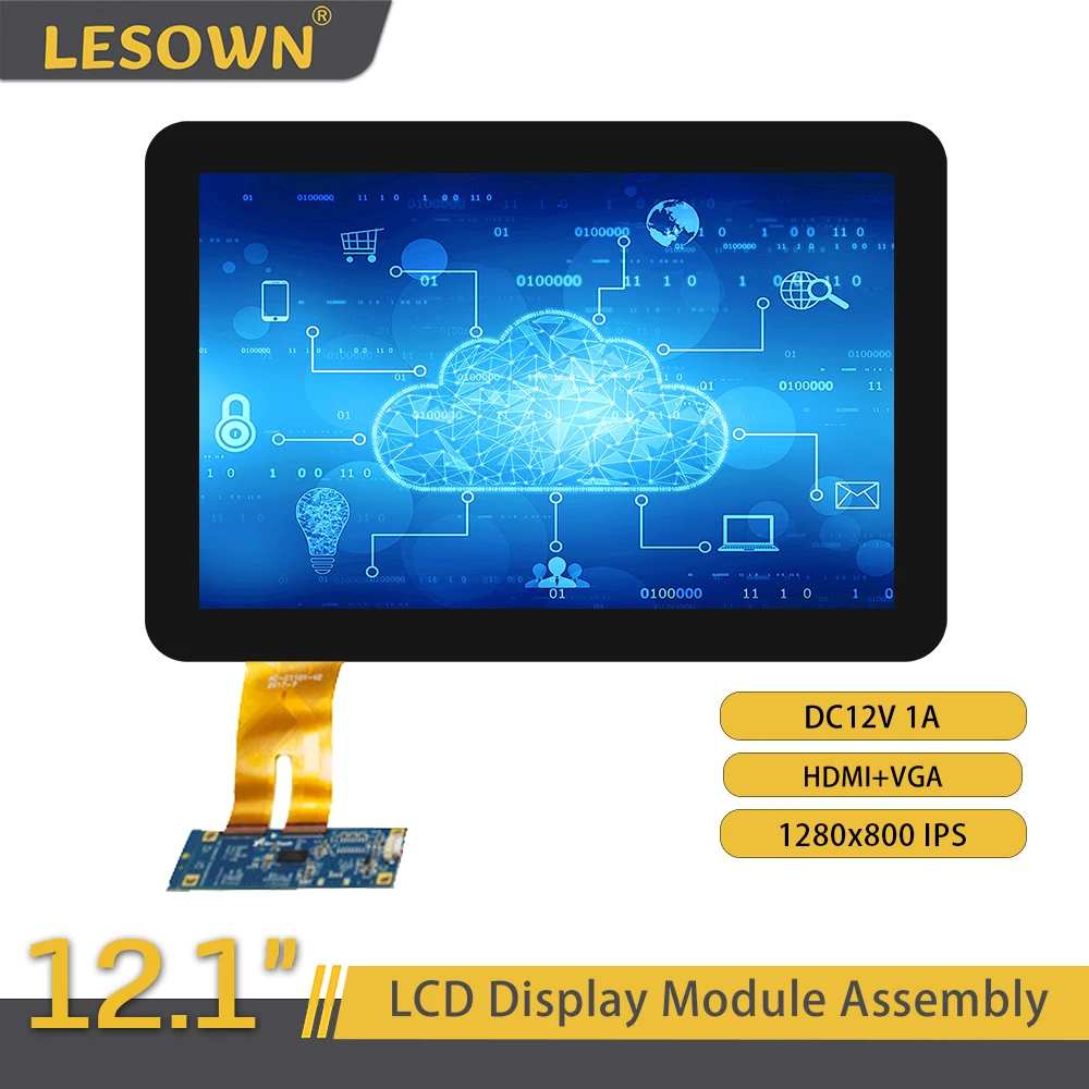 

Оригинальный промышленный ЖК-экран LESOWN 12,1 дюймов, дисплей 1280x80 0 IPS LVDS HDMI VGA сенсорный экран модуль для компьютера Windows