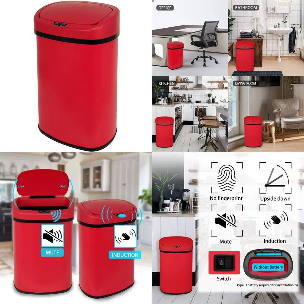 

stainless steel 13 gallon automatic trash bin with lid, 50 liters for kitchen, office, bedroom use