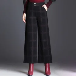 Casual Printing Plaid High Waist Straight Wide Leg Pants Autumn Winter Thin Fashion Loose Vintage Ladies Women's Clothing 2023