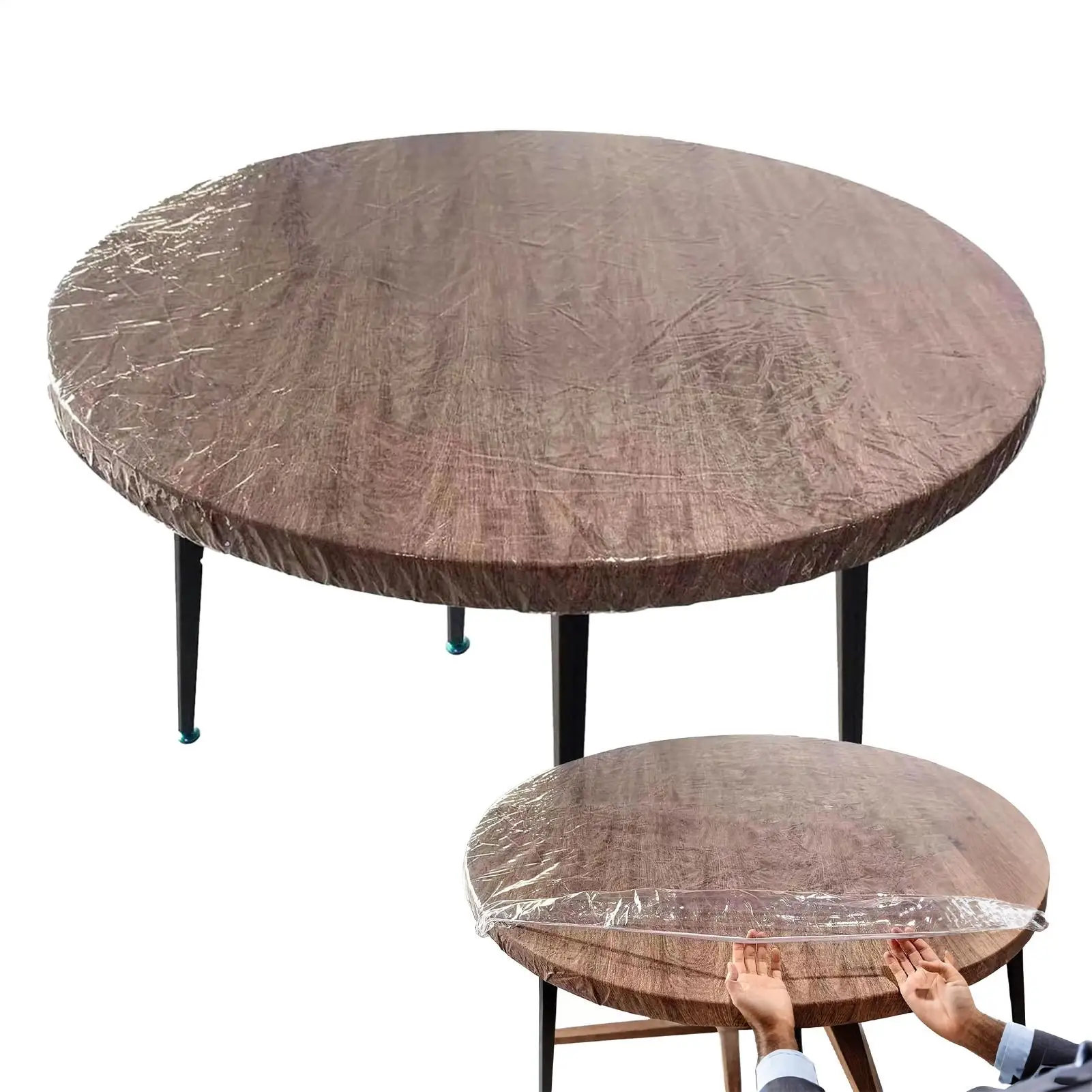 Round Elastic Tablecloth Transparent Waterproof Oil-Proof Table Cover Protector Cloth Dinning Table Table Covers Home PVC