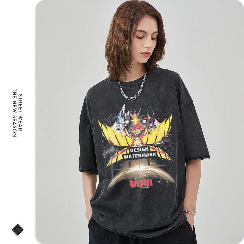 Kill La Kill T Shirt Manga Matoi Ryuuko Vintage Washed TopsTees Anime Cartoon Harajuku DTG Print Short Sleeve Oversized Tshirt