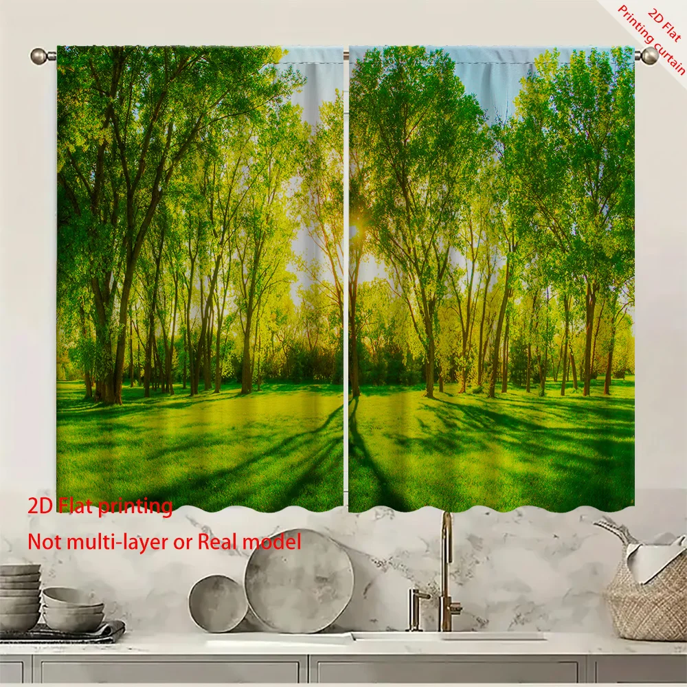 

Green Forest Printed Curtains, Dormitory Office Bedroom Living Room Sunshade Window Decoration Bohemian Home Decoration