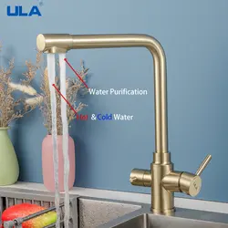 ULA Brushed Gold Kitchen Faucets Stainless Steel 360 Rotate Kitchen Faucet Deck Mount Cold Hot Water Sink Mixer Kitchen Gold Tap