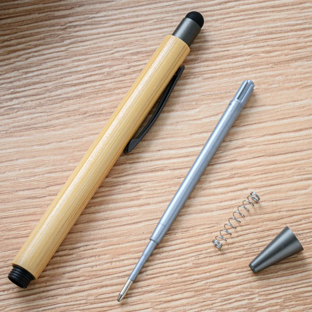 5-100PCS Kreative Bambus Kugelschreiber Büro Schreibwaren Geschenk Stift Laser Touchscreen Presse Bambus Stift – Detail 6