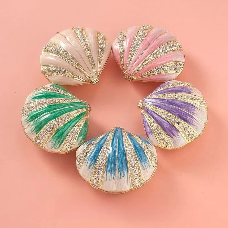 Shell Hand Painted Enameled Storage Box Jewelry Trinket Box Animal Figurines Jewellery Box Hinged Collectibles Ring Holder Gifts