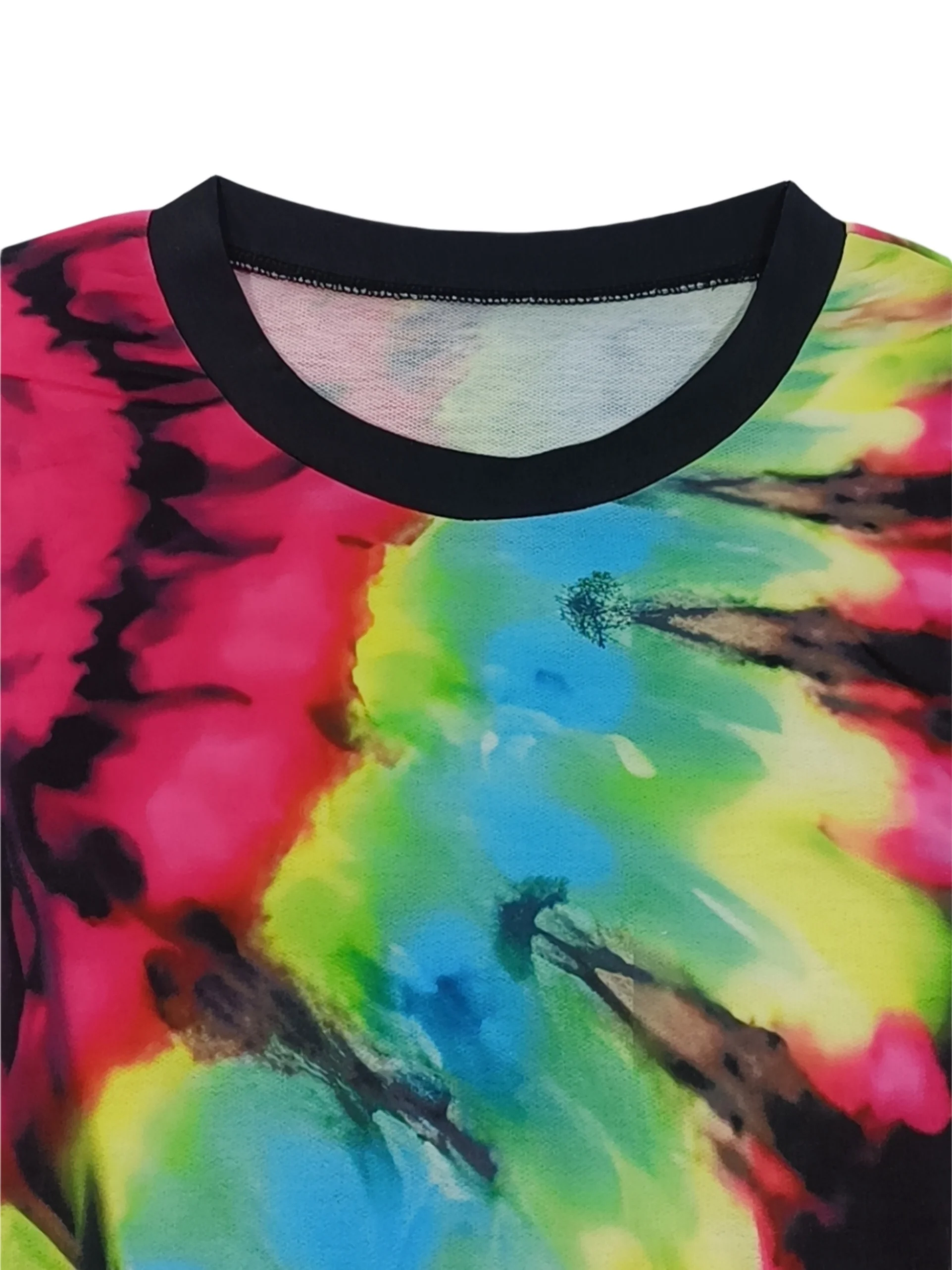 Plus Size Tie Dye Colored Printed Round Neck Long Sleeve Casual Sweatshirt