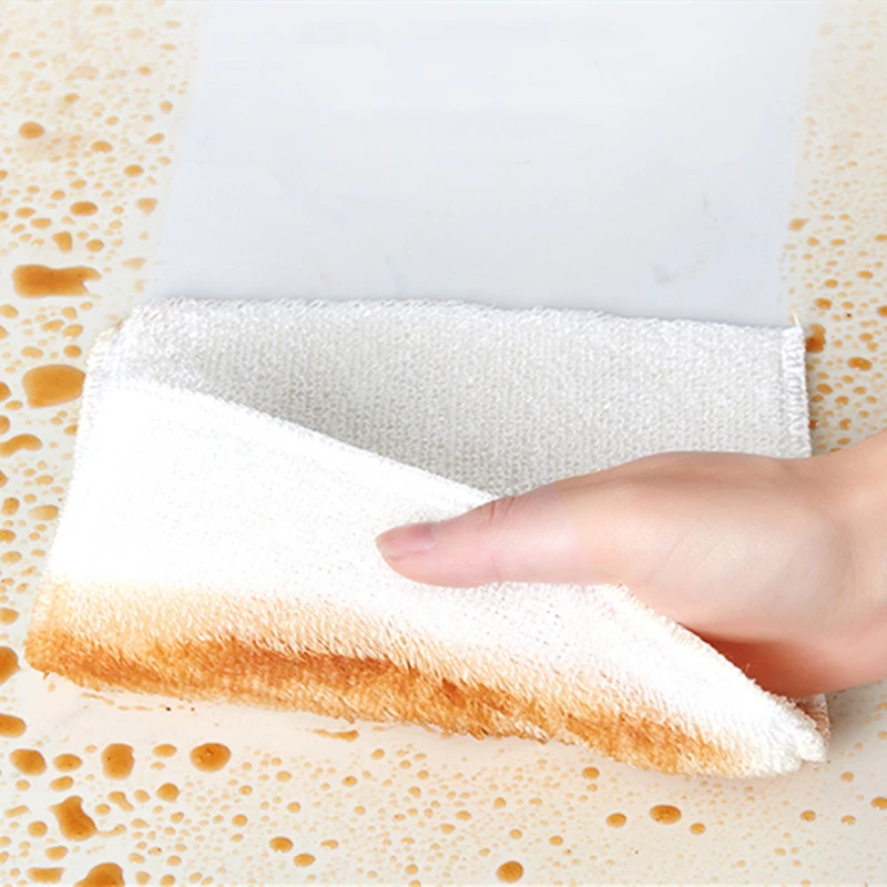 3PCS Natural Bamboo Fiber Thickened Cleaning Cloth Kitchen Dishcloth White Dish Towel Easy To Clean Bathroom Rags Cleaning Tools