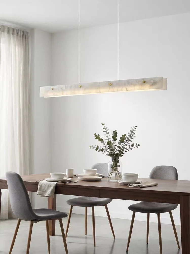 Minimalist Design Natural Marble Pendant Light Modern Restaurant Kitchen Long LED Hanging Chandelier Stone Ceiling Lamp Decor view 3