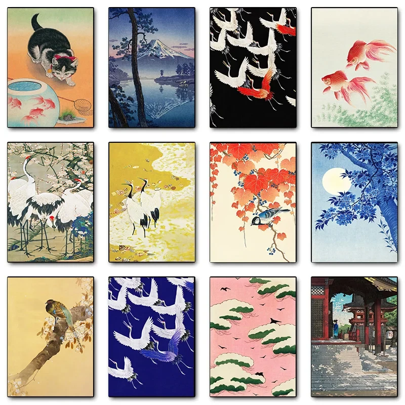 Japanese Pheasant Cat Cherry Blossom Crane Goldfish White Peacock Poster Print Wall Art Pictures Canvas Painting Room Home Decor