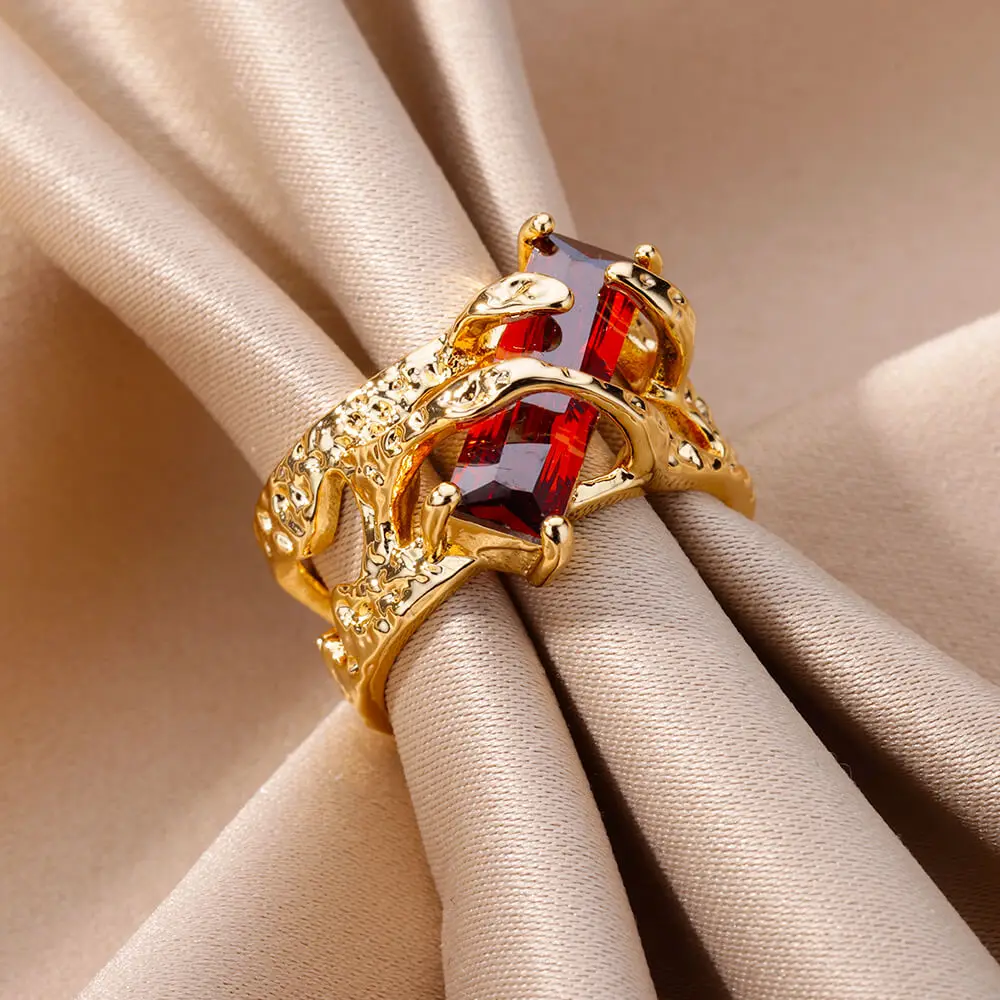 Red Zircon Stone Rings for Women Adjustable Stainless Steel Ring Vintage Wedding Jewelry Accessories free shipping item anillos