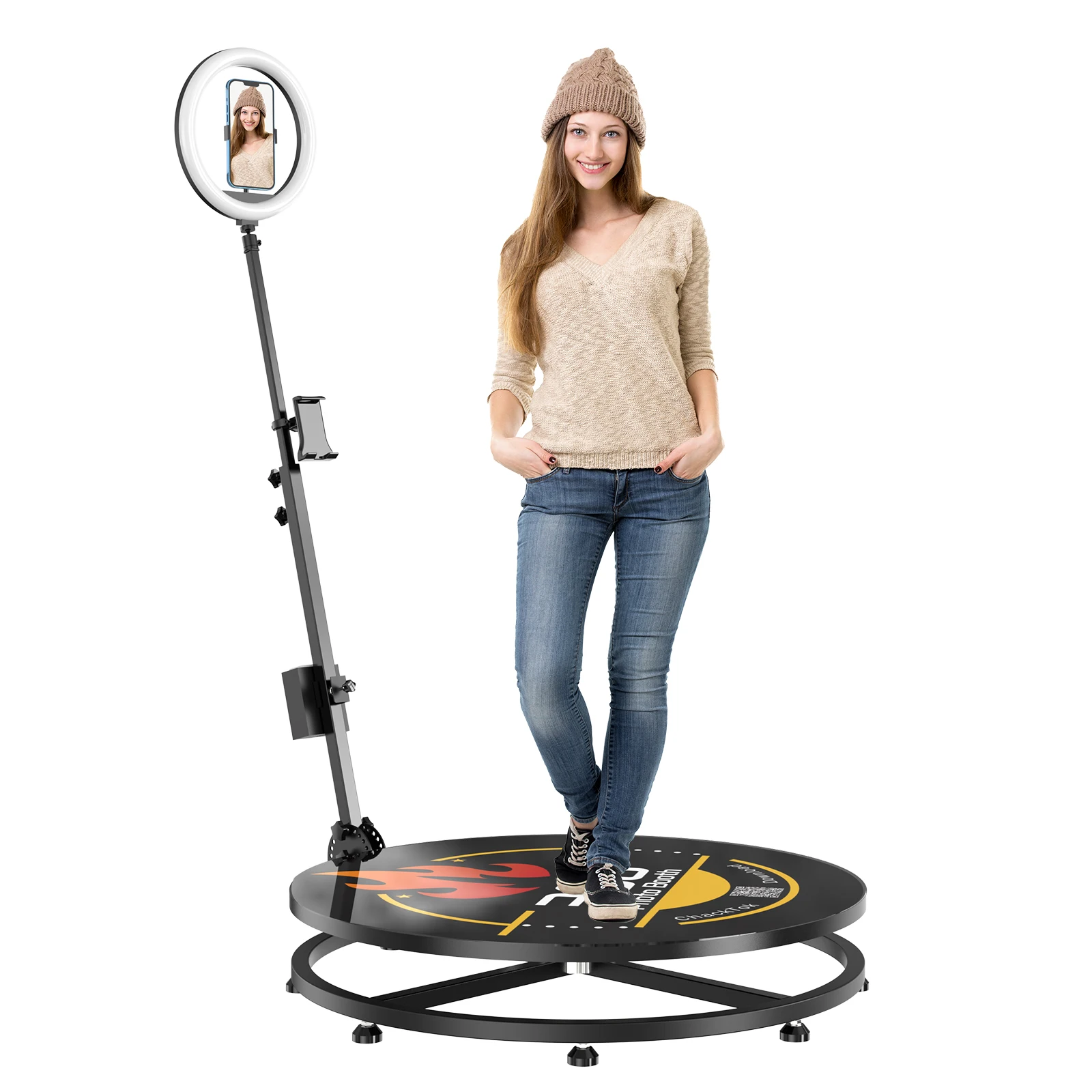 MWE 360-Grad-Fotobox mit Flightcase & Akkupack für Partys, 360-Grad-Slow-Motion-Kamera-Deluxe-Set, anpassbar – Drehbare Videobox für Hochzeiten, Events, Vermietungen