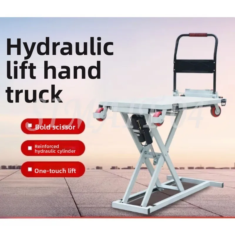 Trolley Electric Hydraulic Lift, Portable, on-board Handling, Scissor Fork Mobile Flatbed Truck