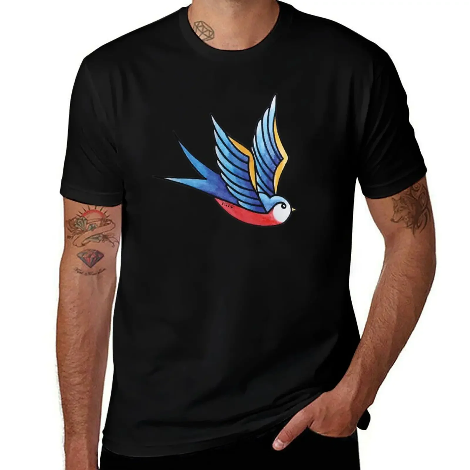 Blue swallow tattoo T-Shirt baggy shirts Blouse graphic t shirt vintage cute clothes men clothes