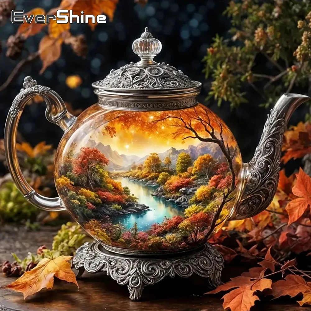 Evershine Diamond Painting Landscape Tree Full Round 5D DIY Diamond Mosaic Kettle Picture Of Rhinestones Handmade Hobby