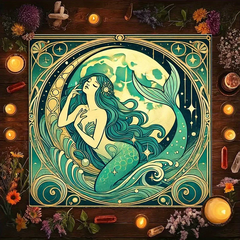 VIKAMA Mond-Meer-Meerjungfrau Tarot-Karten Altartuch im Jugendstil Ozean-Energie Wahrsagematte Meditationsmatte