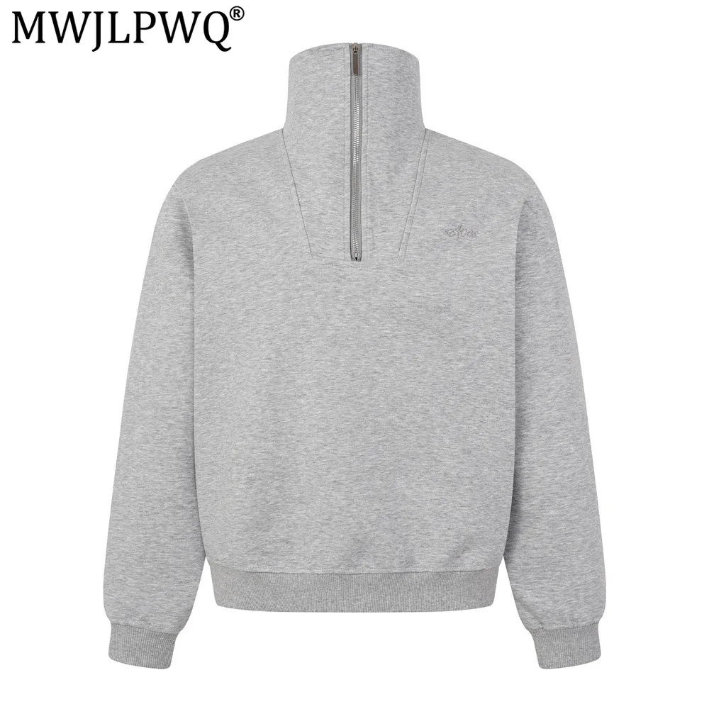 MWJLPWQ Men's Half-Zip High-Neck Sweatshirt Loose Casual Suitable Spring Autumn High Street Fashion Simple Top 2026 Autumn 21032