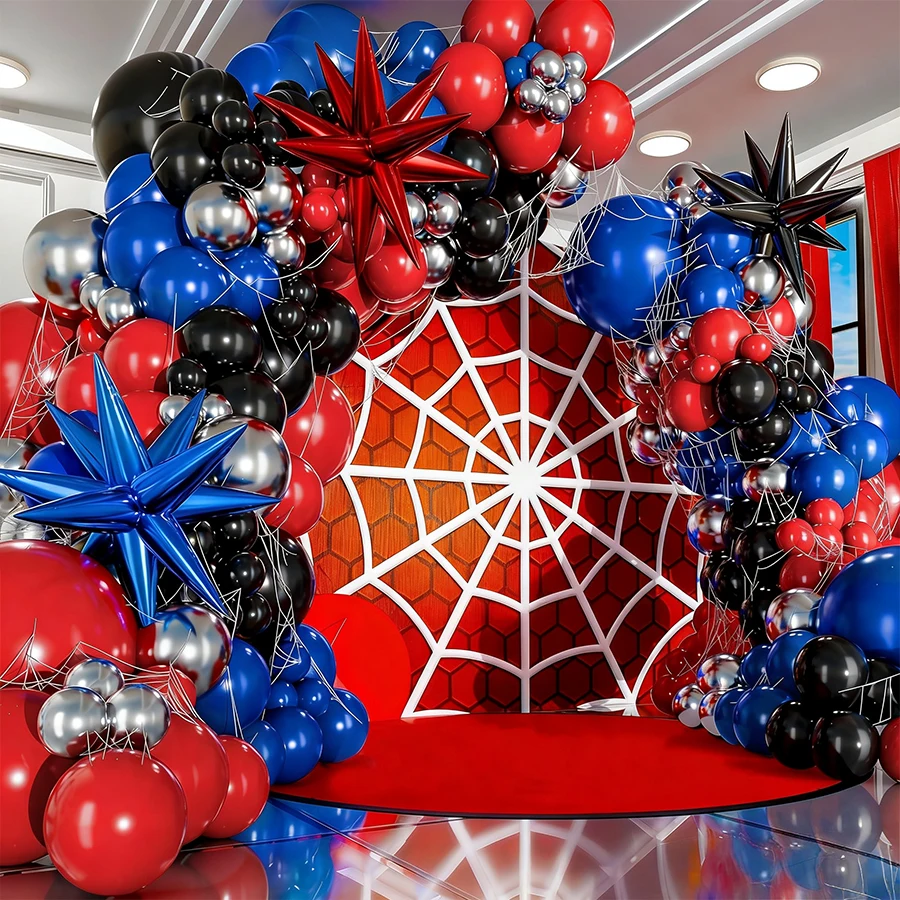 Spider Theme Party Decoration Black Red Blue Latex Balloons Garland Arch Kit for Super Hero Spidy Birthday Men Backdrop Supplies - view 4