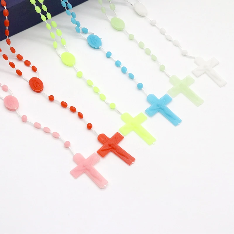 Luminous Catholic Christ Jesus Cross Plastic Rosary Crucifix Necklace Religious Church Decoration Wall Crosses Souvenirs Gifts