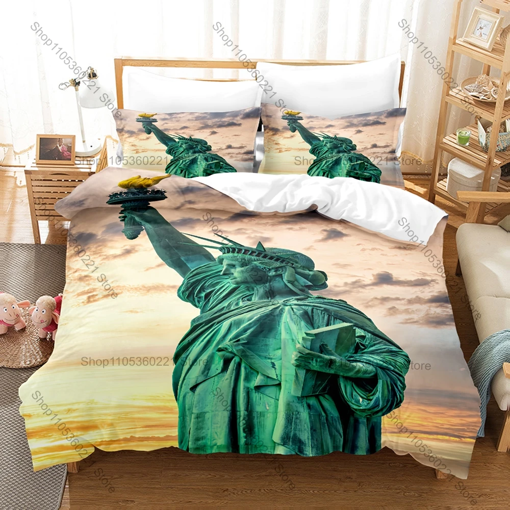 Personality American Statue of Liberty Pattern Bedding Set New Duvet Cover Set for Bedroom Home Decor Single Twin Queen King Siz