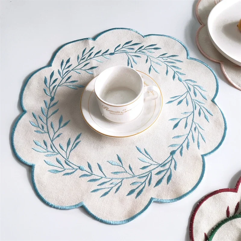 Floral Shape Linen Dinner Desk Mat Heat Insulation Table Mat Home Kitchen Mats Desktop Decoration Placemats