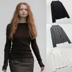 Elastic Slim Fit Rib Modal Underlay Shirt with Half High Neck, Long Sleeve T-Shirt, Basic Design, Basic