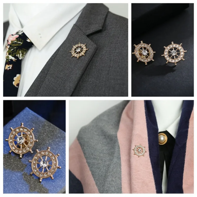 Navy Style Rudder Brooch Alloy Pin Badge Unisex Fashion Accessory for DIY Clothes Bags Shoes Hat Scarf T-shirt Jeans