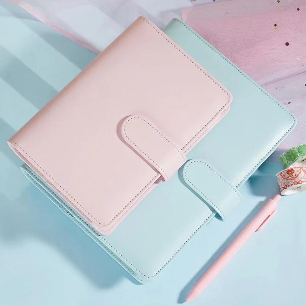 PU Leather A5/A6 Binder Notebook Cover Macaroon Color 6 Ring Binder Loose Leaf Notebook Cover Refillable with Card Slots